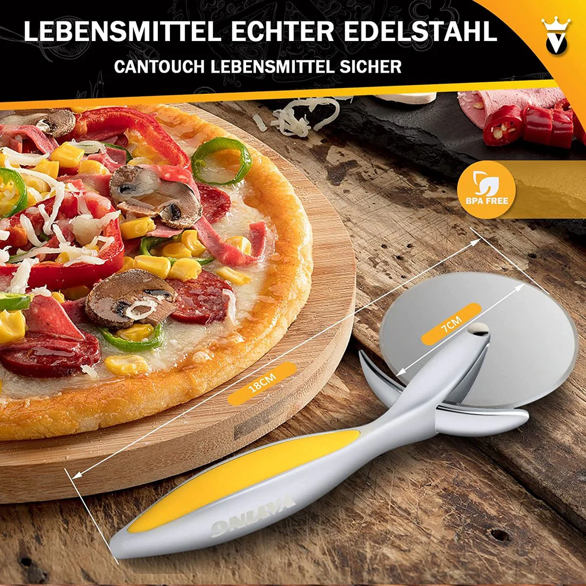 Pizza snijder - proffessioneel en premium kwaliteit - RVS - Pizzasnijderroller - Afbeelding 3