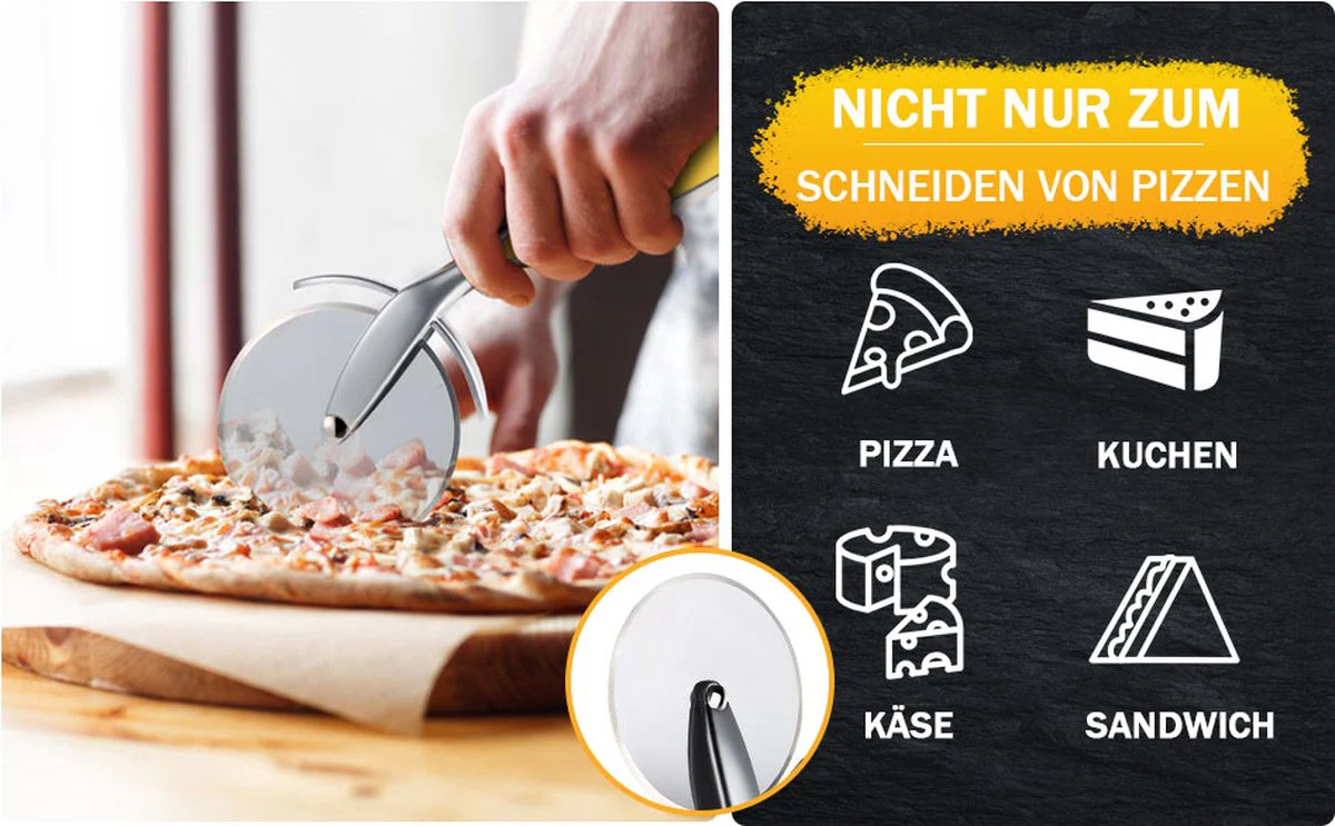 Pizza snijder - proffessioneel en premium kwaliteit - RVS - Pizzasnijderroller - Afbeelding 5