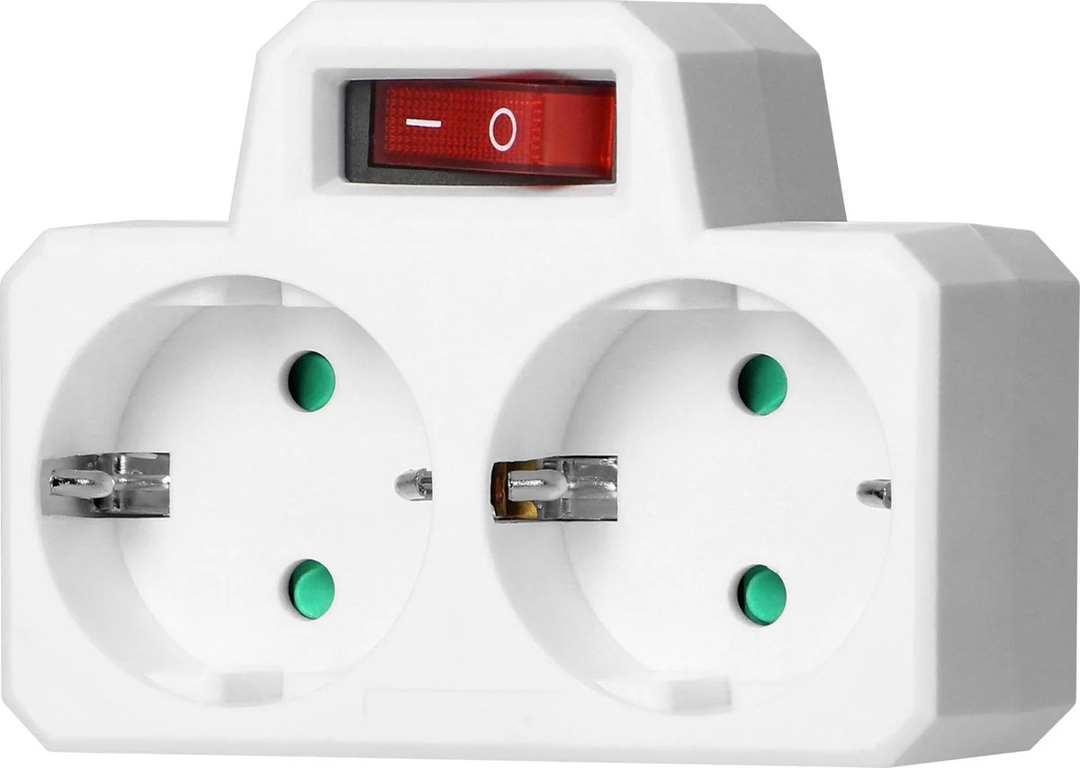 Doorvoerstekker met Schakelaar – 2x Schuko Stopcontact Splitter - Afbeelding 2