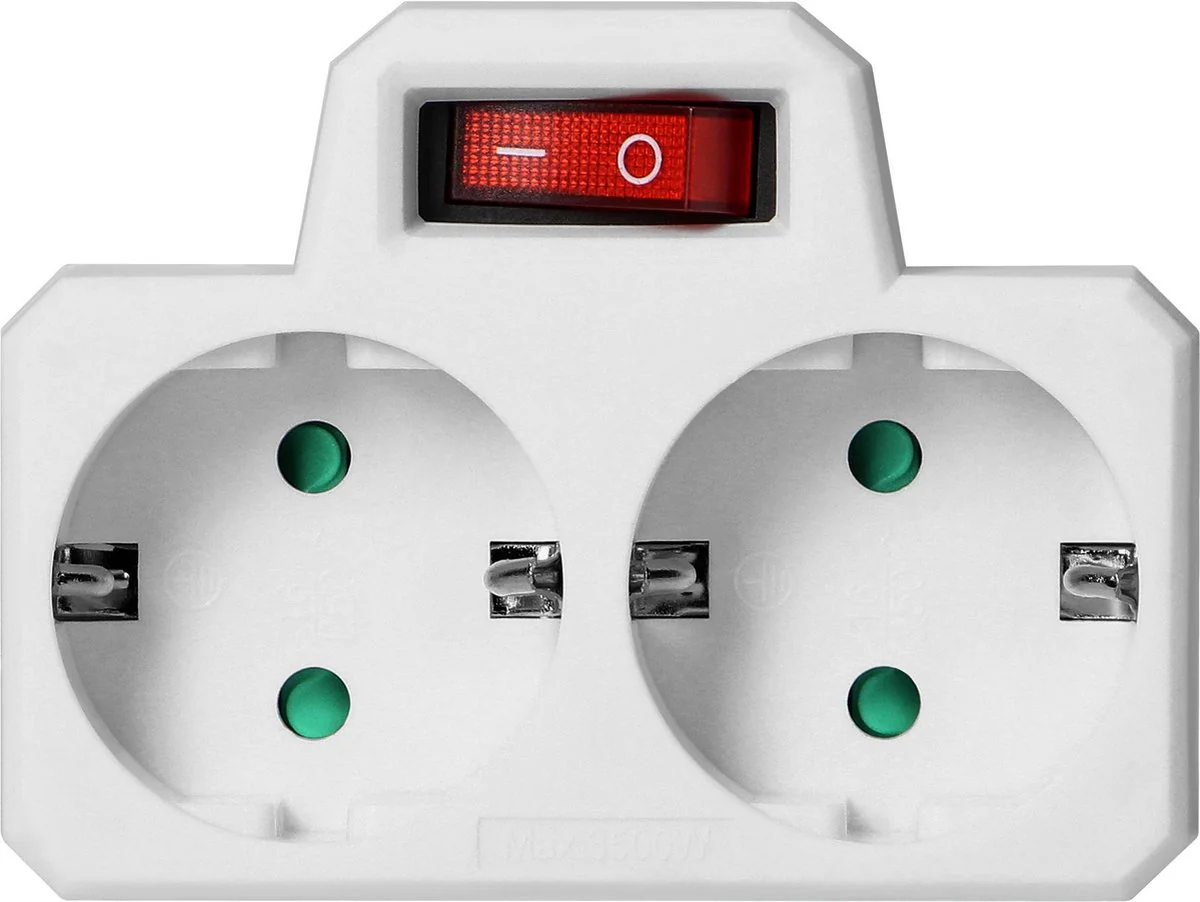 Doorvoerstekker met Schakelaar – 2x Schuko Stopcontact Splitter - Afbeelding 4