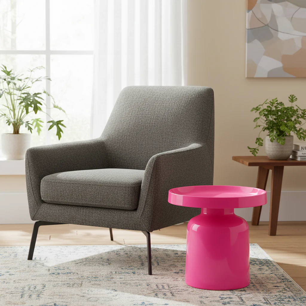 Metalen Bijzettafel Pawn – Neon Pink – Ø 43 × 42 cm - Afbeelding 3