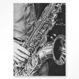 The man with the sax - Moderne Wanddecoratie | Artprint, Glass Art & Wandkleed