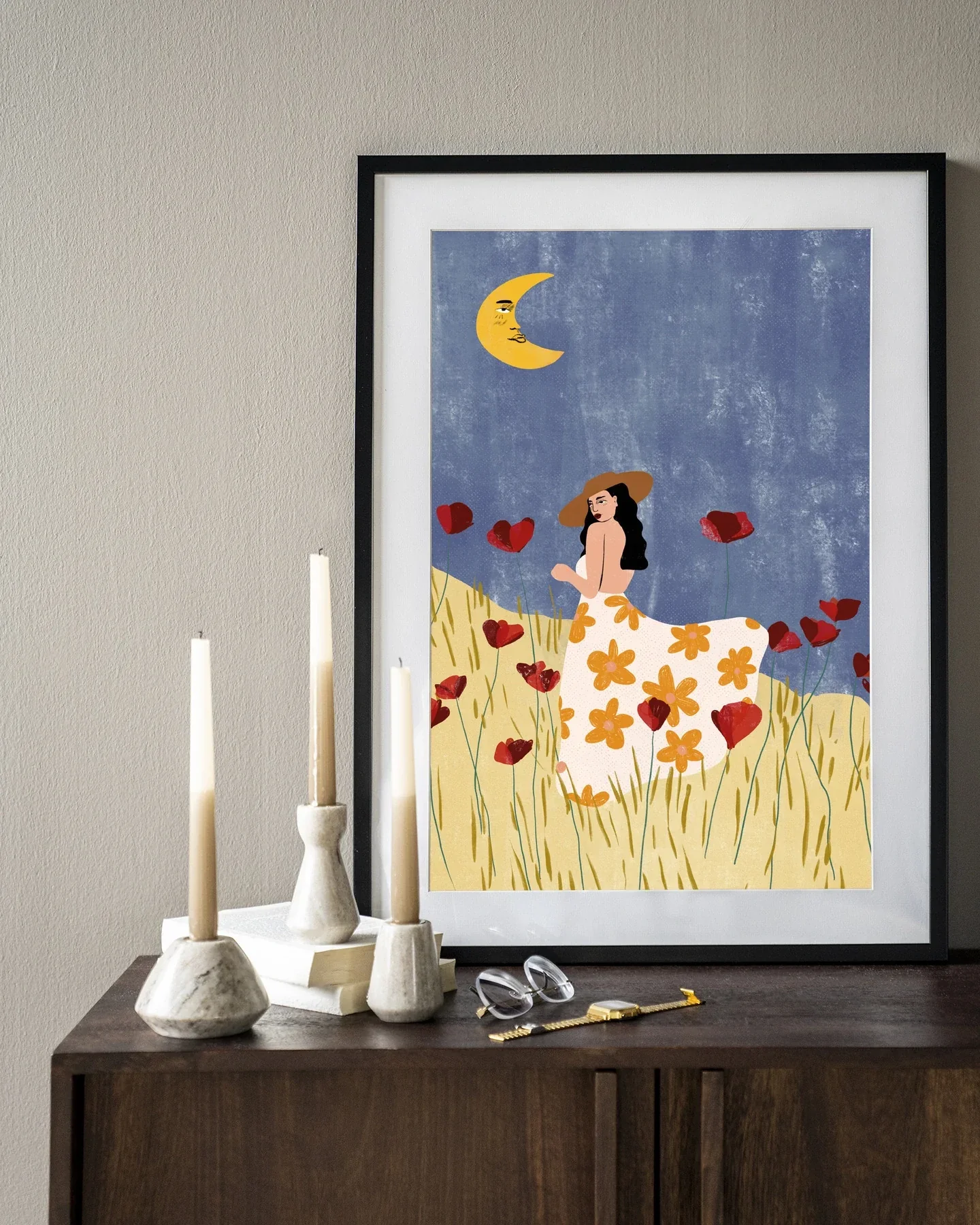 Girl In A Poppyfield - Moderne Wanddecoratie | Artprint, Glass Art & Wandkleed - Afbeelding 3