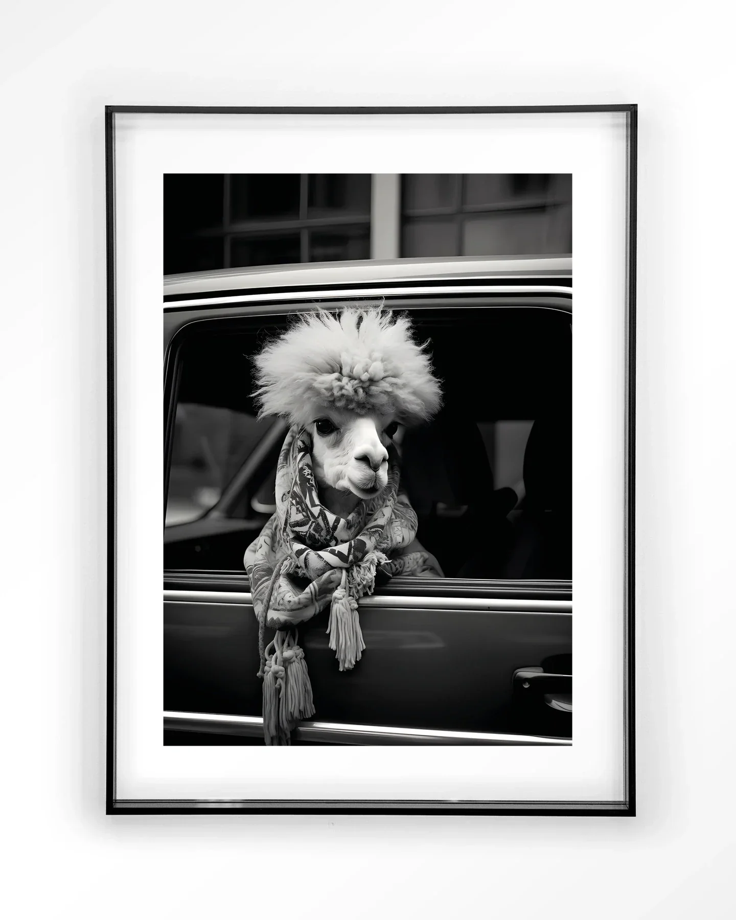 Alpaca In Taxi - Moderne Wanddecoratie | Artprint, Glass Art & Wandkleed - Afbeelding 3