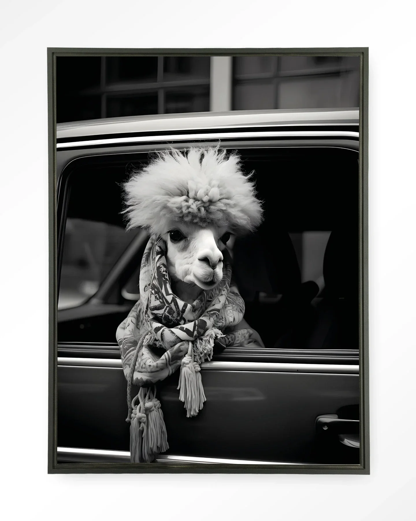 Alpaca In Taxi - Moderne Wanddecoratie | Artprint, Glass Art & Wandkleed - Afbeelding 5