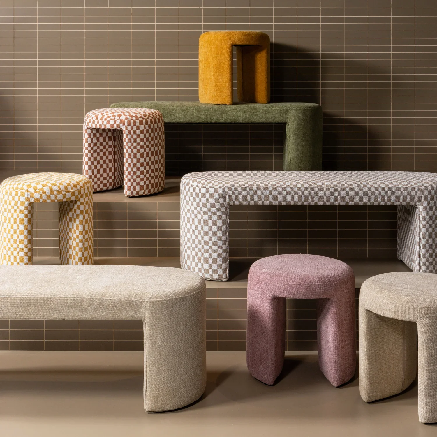 Eetkamerbank WOOOD Jacob ruit dessin zand - Afbeelding 3