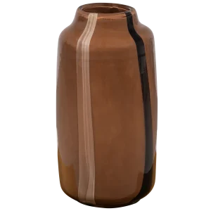 Wood-SELENA VAAS GLAS MET STREEP BRUIN