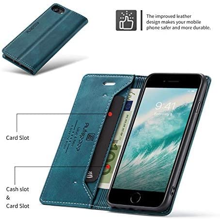 Mobiele telefoonhoesje geschikt voor iPhone 8/7/6/6s/SE2020 - RFID-bescherming - kaartsleuf - geldsleuf - standaard - magnetische flip-case - pu leer - blauw - Afbeelding 3