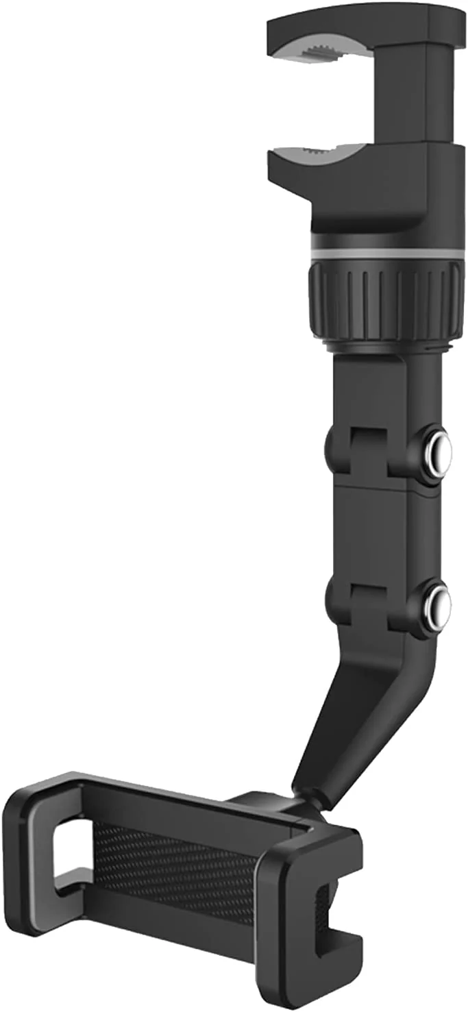 Autodashboard telefoonhouder, auto achteruitkijkspiegelbevestiging met 360 ° roterende veerclip voor smartphones met een breedte van 5-10 cm - Grijs - Afbeelding 2