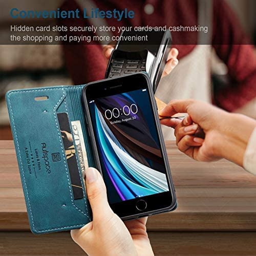 Mobiele telefoonhoesje geschikt voor iPhone 8/7/6/6s/SE2020 - RFID-bescherming - kaartsleuf - geldsleuf - standaard - magnetische flip-case - pu leer - blauw - Afbeelding 4