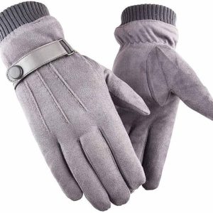 Stijlvolle Suede Skihandschoenen voor Heren met Touchscreen Vingers - Grijs