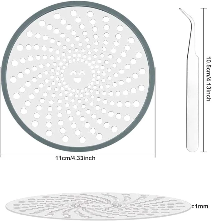 RVS Doucheputje Zeef met Pincet - Haarvanger en Afvoerbeschermer met Grijze Siliconen Rand - Geschikt voor Badkamers en Keukens - 11 cm Diameter - Afbeelding 3