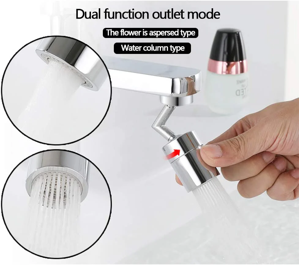 Universele sproeifilterkraan, 720° draaibare kraansproeikop met duurzaam koper en ABS anti-spatbescherming, met zuurstof verrijkt schuim, 4-laags gaasfilter - Afbeelding 4