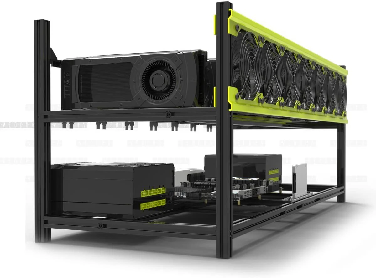 Deluxe V3D 8 BAY Mining Rig Case - Stapelbaar Aluminium Frame met Superieure Koeling - Zwart/Geel - Afbeelding 4