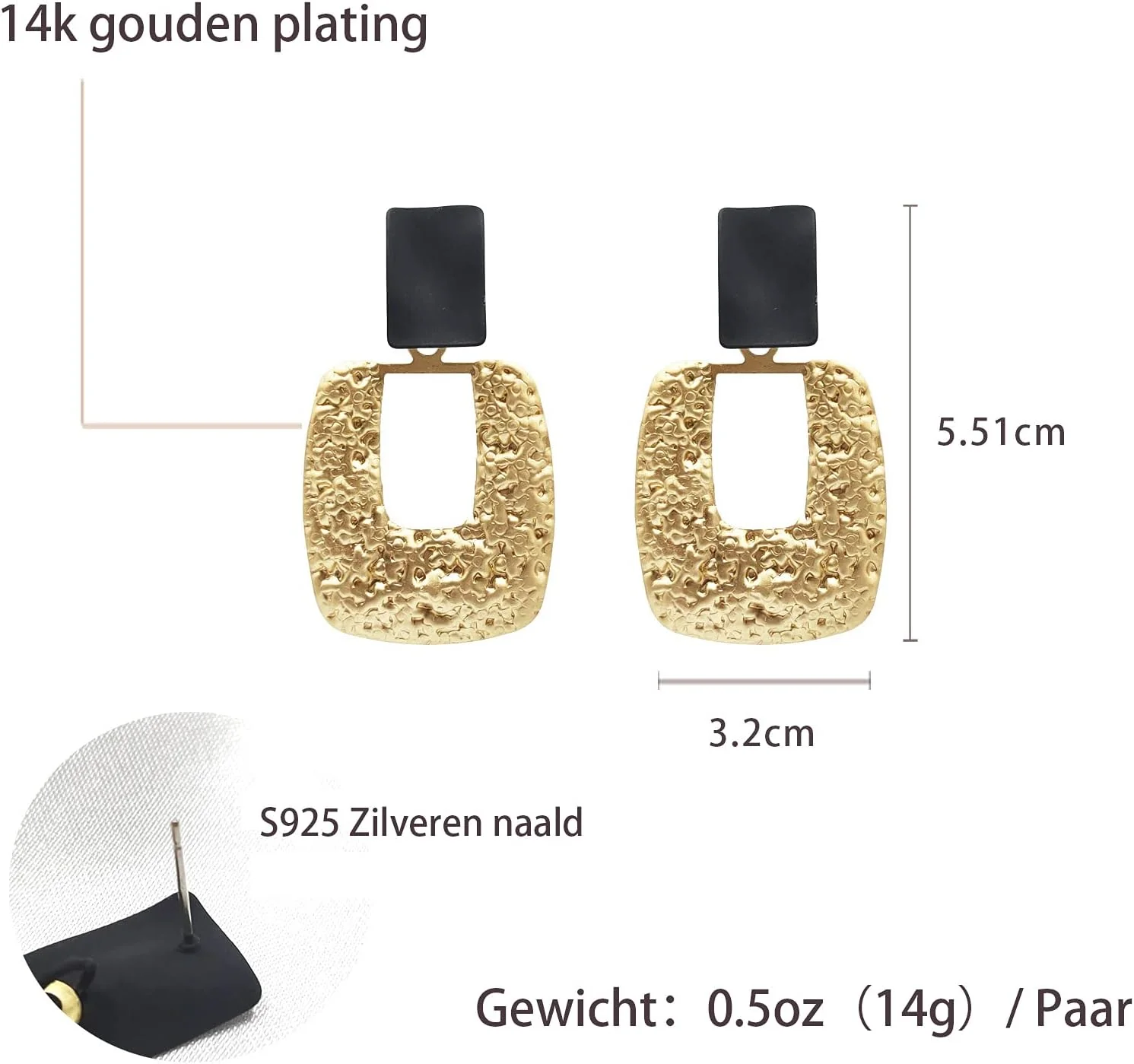 Elegante 14 Karaats Vergulde Oorbellen met Unieke Smash Metalen - Hypoallergeen en Lichtgewicht - Afbeelding 8