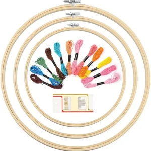 Borduur Set DIY - Compleet - 3 Bamboe Ringen - Naalden en 12 Kleuren Garen
