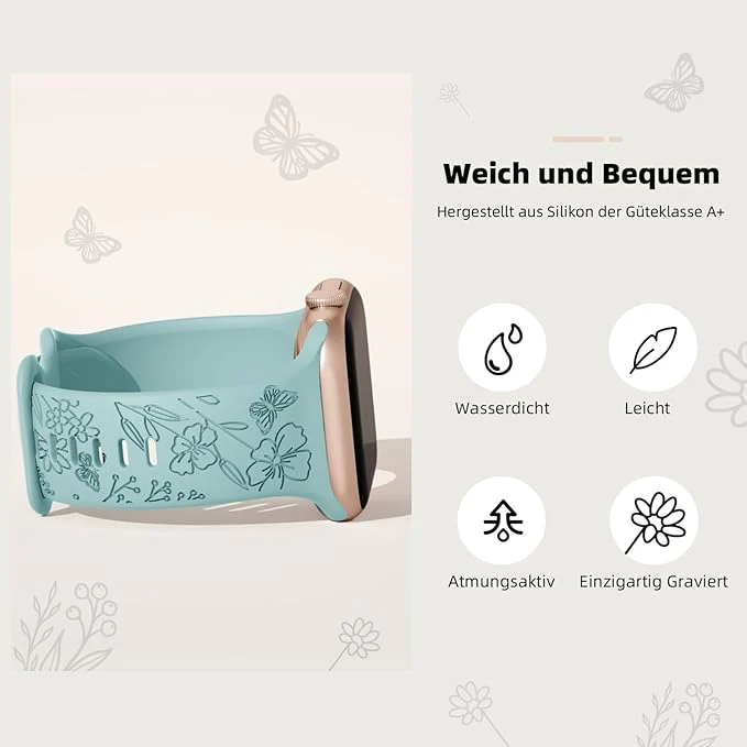 3x Armband geschikt voor Apple Watch – Bloemen Motief - Dames - Afbeelding 4