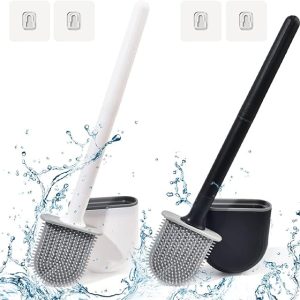 Toiletborstel Set van 2 - Zwart en Wit - Lekvrij - Sneldrogend - Inclusief Houder