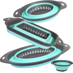 Set van 3 Inklapbare Keukenvergiet/Zeef Perfect voor het afgieten van Pasta Groente Fruit (Turquoise(3st)