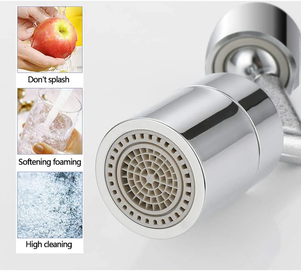 Universele sproeifilterkraan, 720° draaibare kraansproeikop met duurzaam koper en ABS anti-spatbescherming, met zuurstof verrijkt schuim, 4-laags gaasfilter - Afbeelding 6