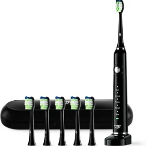 Elektrische Tandenborstel - Draadloos - Accuduur 30 Dagen - 5 Standen - Inclusief 8 Borstelkoppen - Zwart