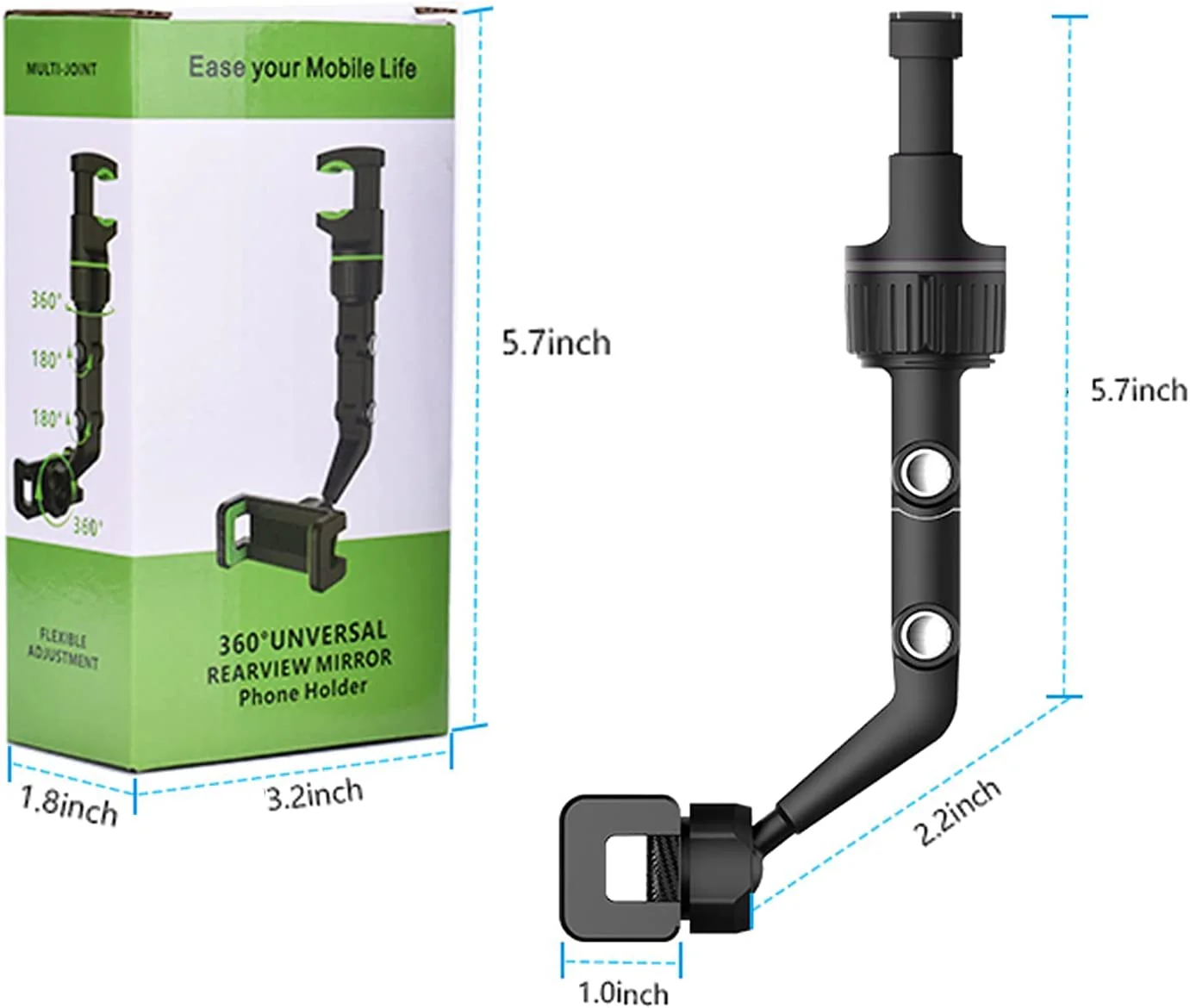 Autodashboard telefoonhouder, auto achteruitkijkspiegelbevestiging met 360 ° roterende veerclip voor smartphones met een breedte van 5-10 cm - Grijs - Afbeelding 3