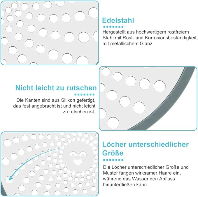 RVS Doucheputje Zeef met Pincet - Haarvanger en Afvoerbeschermer met Grijze Siliconen Rand - Geschikt voor Badkamers en Keukens - 11 cm Diameter - Afbeelding 4