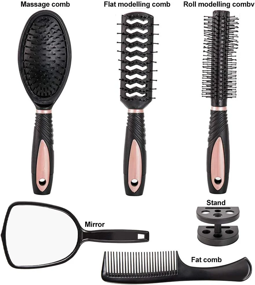 5-delige haarborstelkamset met spiegel en standaard Stylingset Antistatische kammen Ideaal voor verjaardagen, Kerstmis en andere gelegenheden (roze) - Afbeelding 3