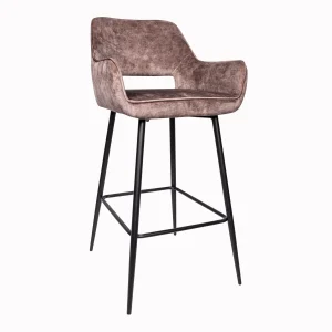 Fallon Velvet Brown Bar Stool Black Metal Leg KD (set of 2)