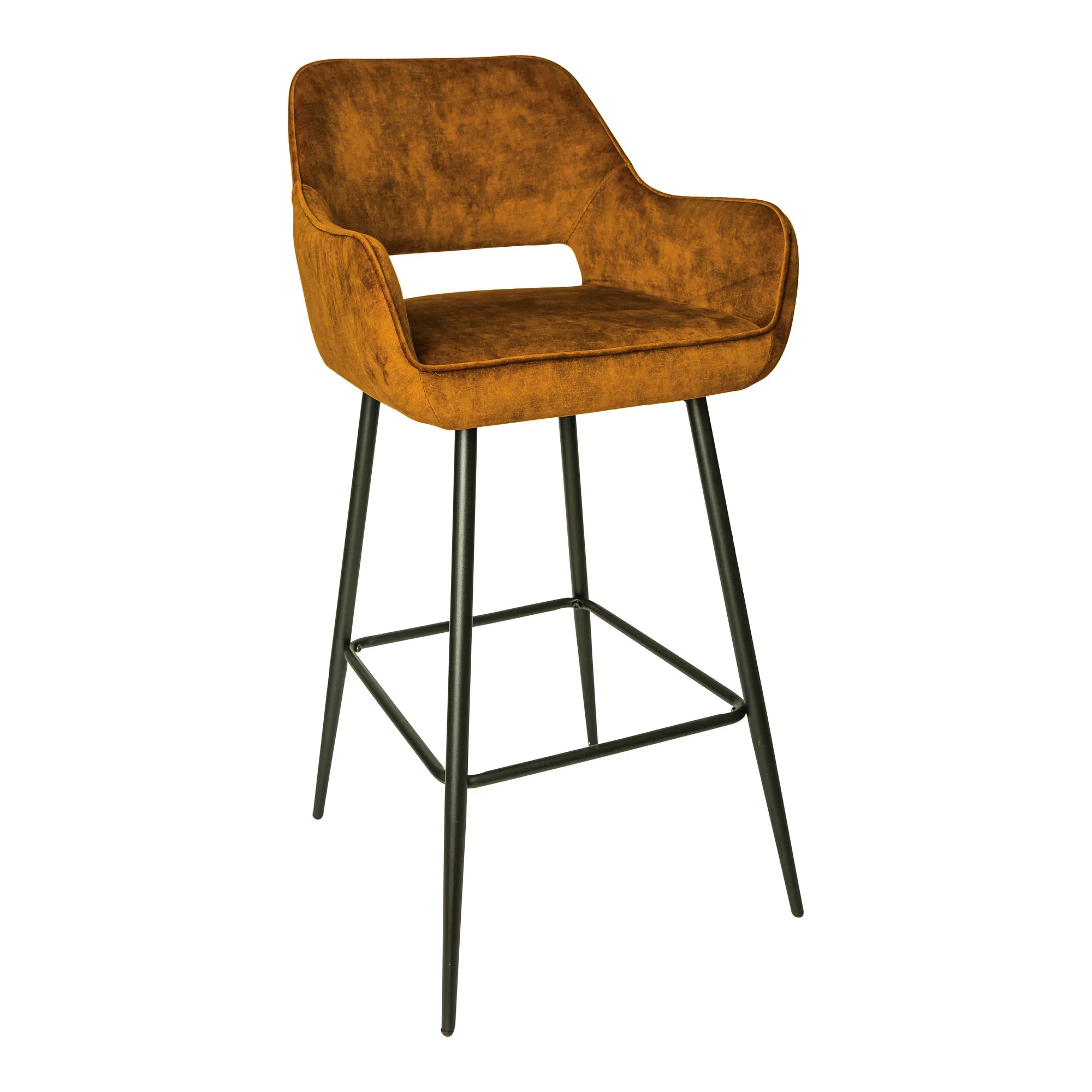 Fallon Velvet Rust Bar Stool Black Metal Leg KD (set of 2) - Afbeelding 2