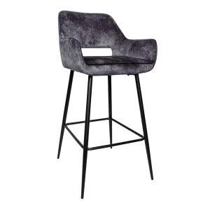 Fallon Velvet Anthracite Bar Stool Black Metal Leg (set of 2)