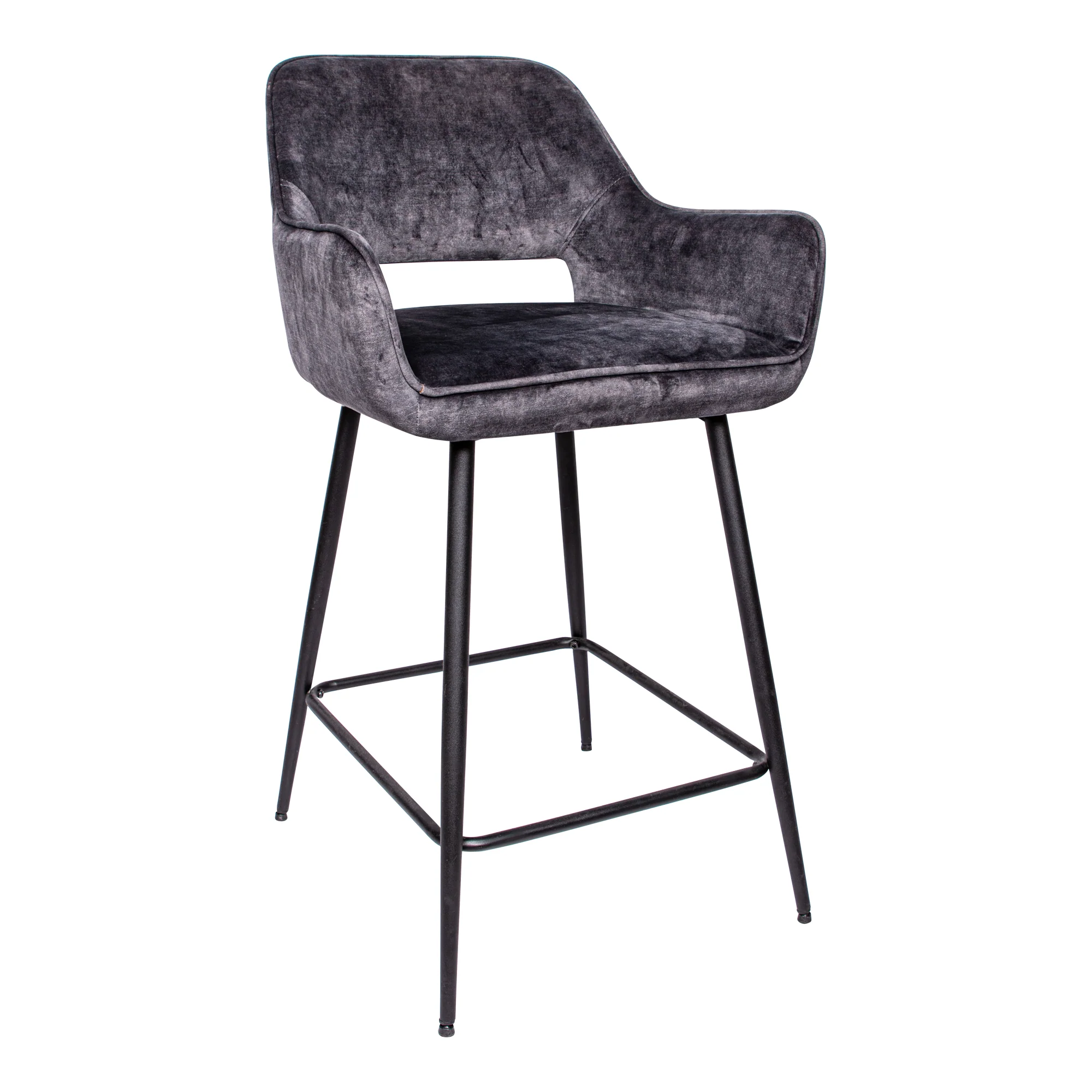 Fal LOW Velvet Anthracite Bar Stool Black Metal Le (set of 2)
