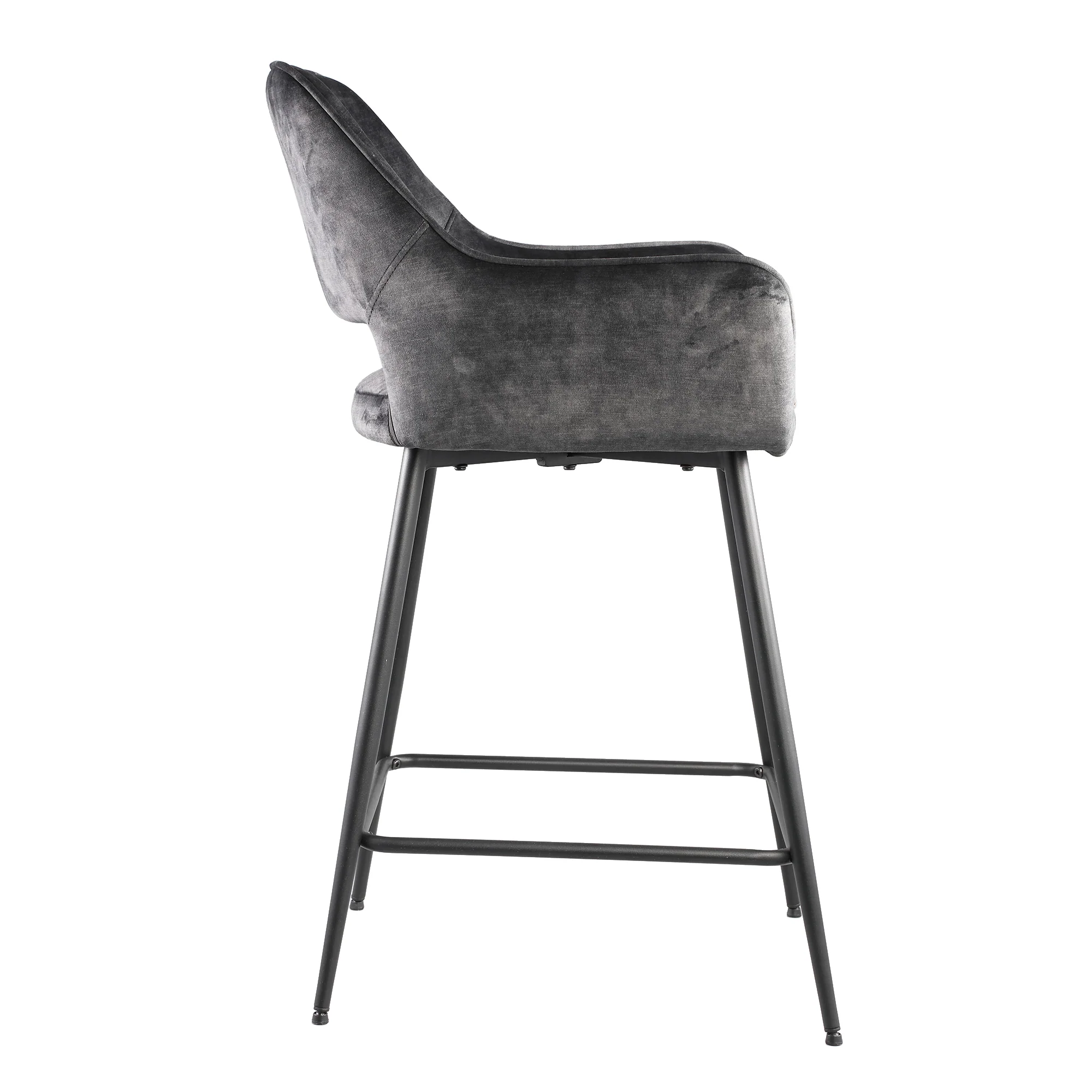 Fal LOW Velvet Anthracite Bar Stool Black Metal Le (set of 2) - Afbeelding 3