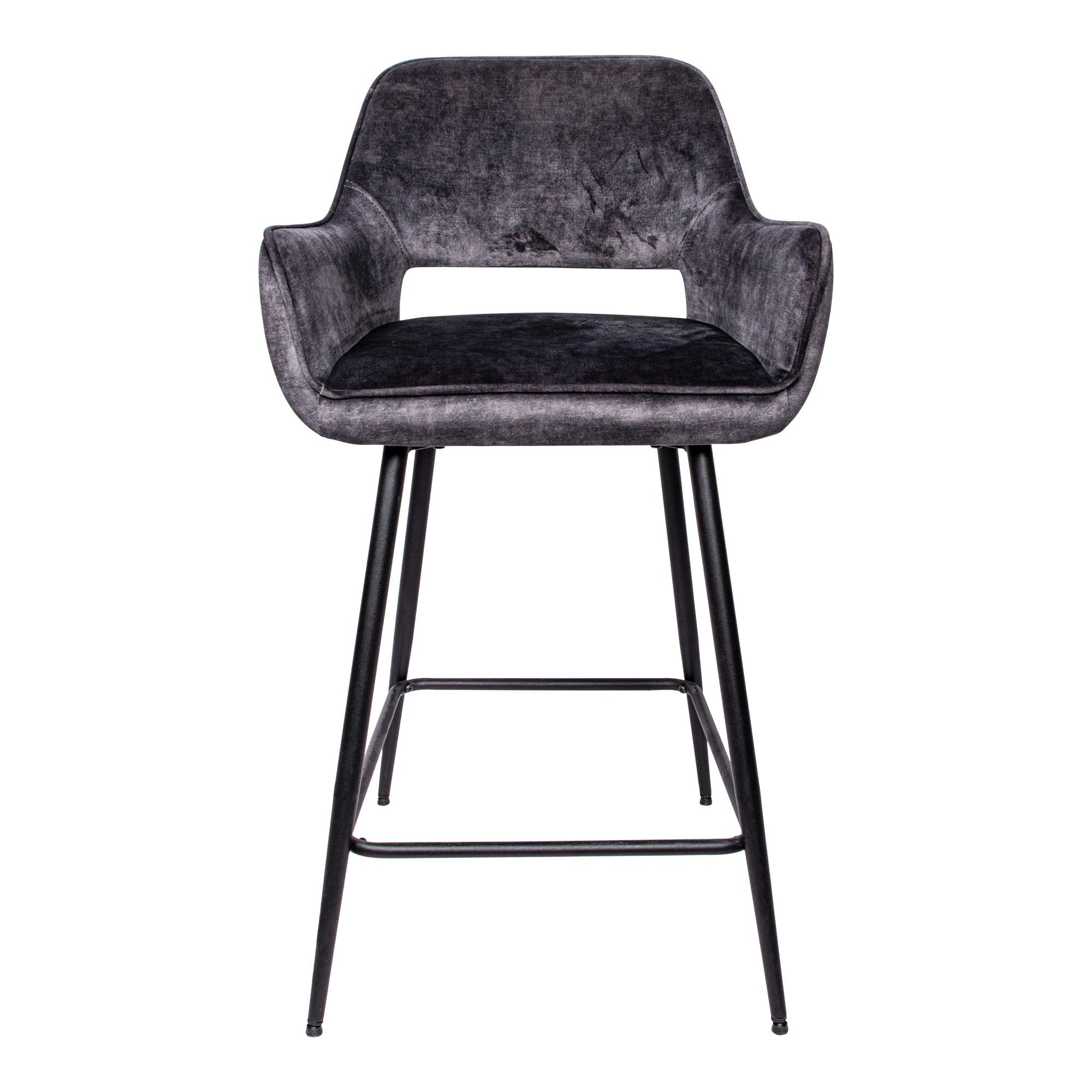 Fal LOW Velvet Anthracite Bar Stool Black Metal Le (set of 2) - Afbeelding 5