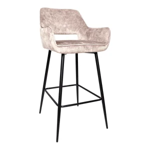 Fallon Velvet Khaki Bar Stool Black Metal Leg KD (set of 2)