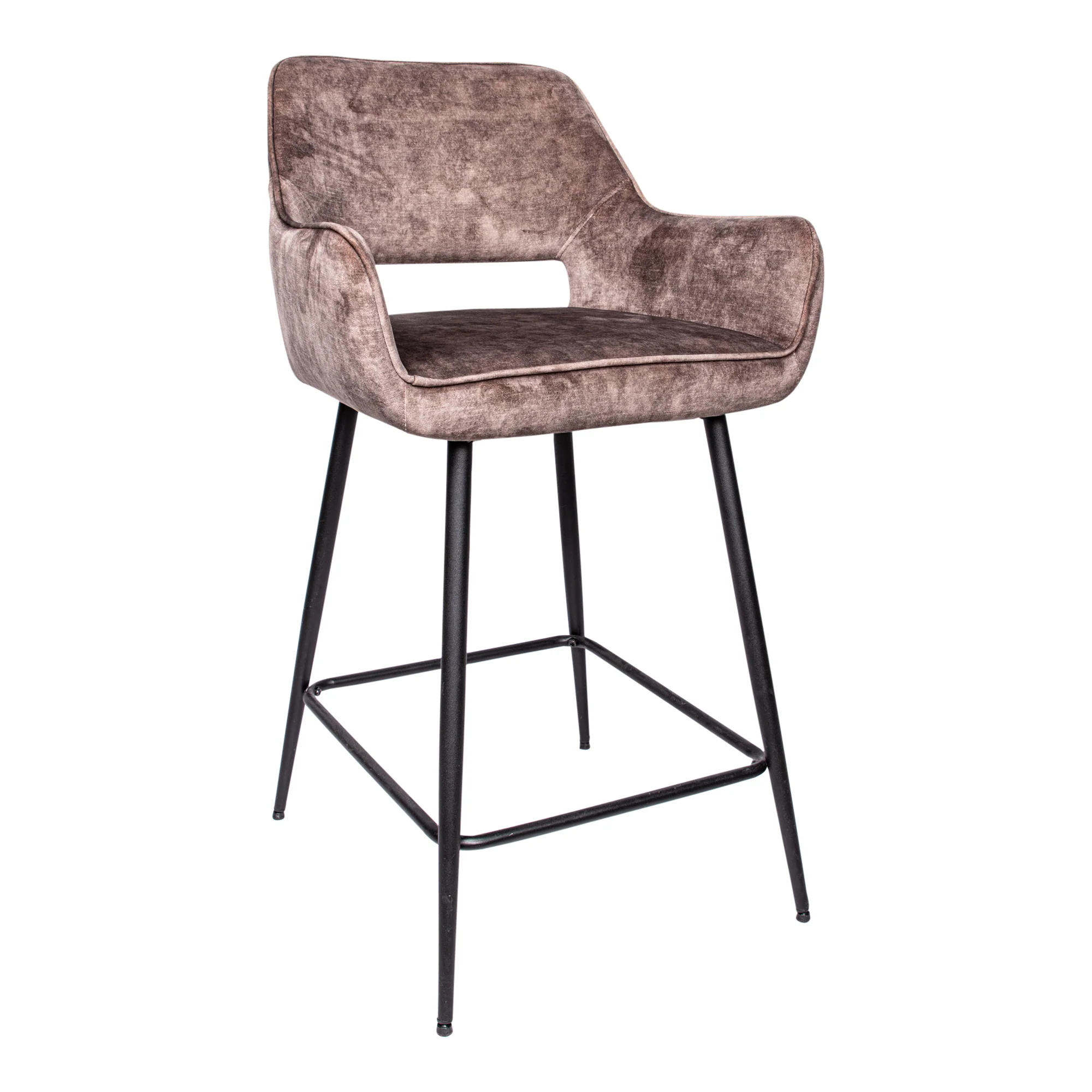 Fal LOW Velvet Brown Bar Stool Black Metal Leg (set of 2) - Afbeelding 2
