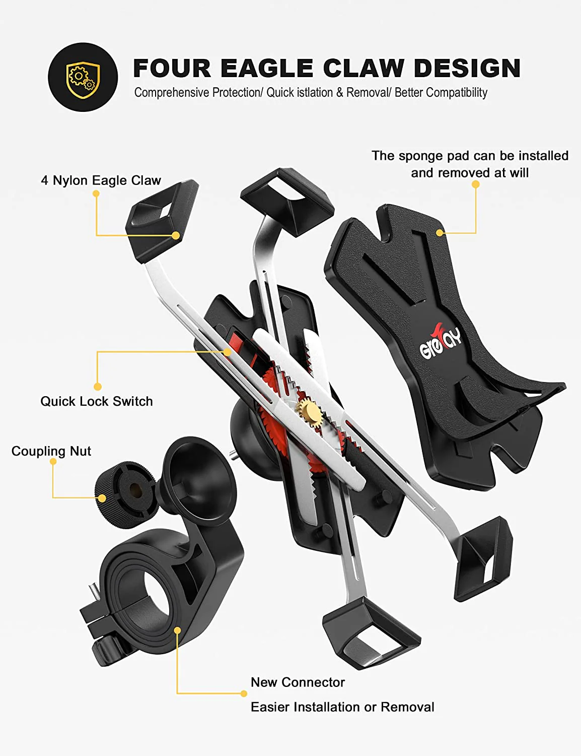 Universele Fiets/Motor Telefoonhouder 4-7 Inch met RVS Klemarmen en 360° Rotatie - Stuurbevestiging - Afbeelding 6