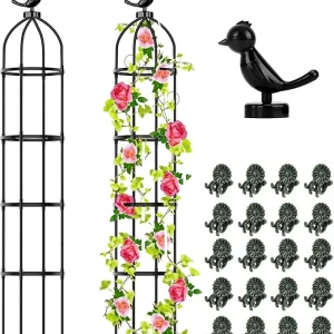 Klimplanten Obelisk Set van 2- Verstelbare hoogte tot 145 cm - Plant Ondersteuning - Inclusief Plant Clips