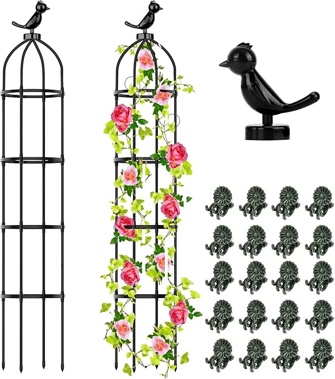 Klimplanten Obelisk Set van 2- Verstelbare hoogte tot 145 cm - Plant Ondersteuning - Inclusief Plant Clips