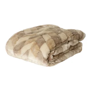 Kathleen Cream Artificial Fur Plaid Rectangle S