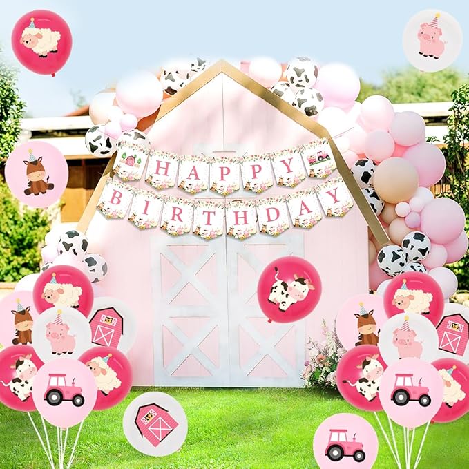 Verjaardagsdecoratie Set - Boerderij Thema - Ballonnen Vlaggen Taart en meer - Meisjesfeest - Afbeelding 5