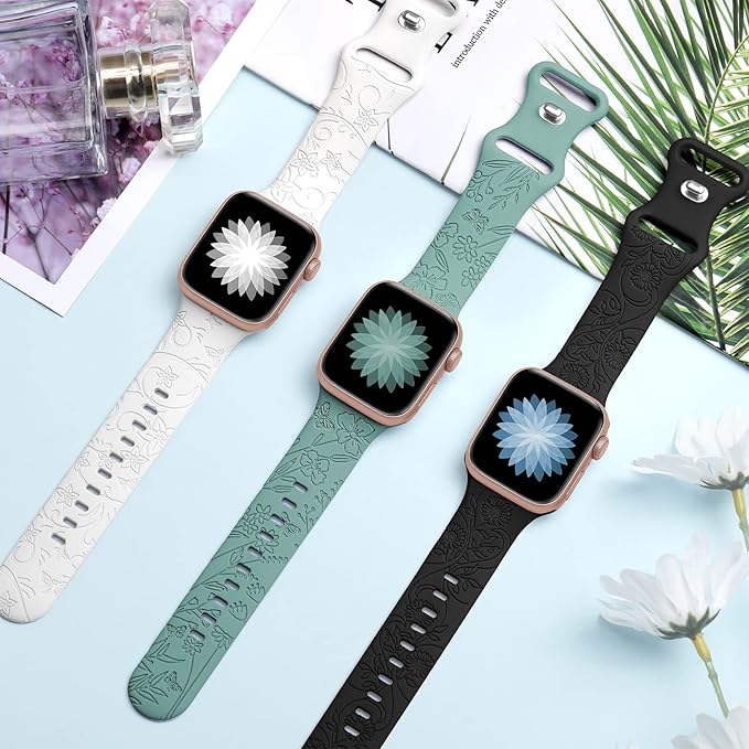 3x Armband geschikt voor Apple Watch – Bloemen Motief - Dames - Afbeelding 3