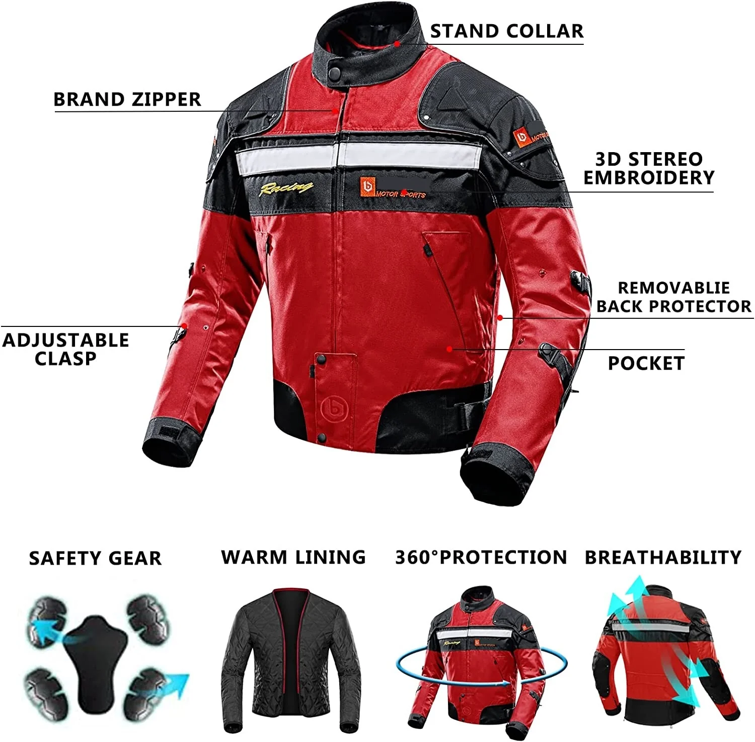 Motorjas - Winddicht - Inclusief 5 x Gear Armor - Unisex - Maat M