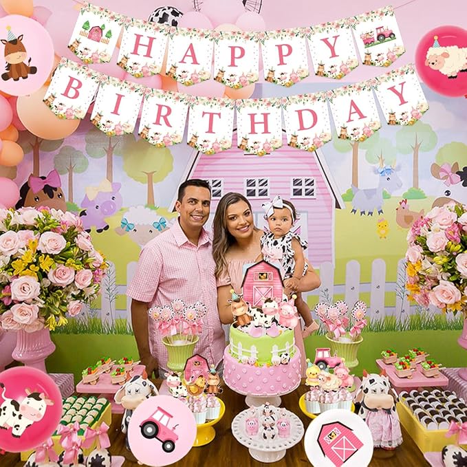 Verjaardagsdecoratie Set - Boerderij Thema - Ballonnen Vlaggen Taart en meer - Meisjesfeest - Afbeelding 6