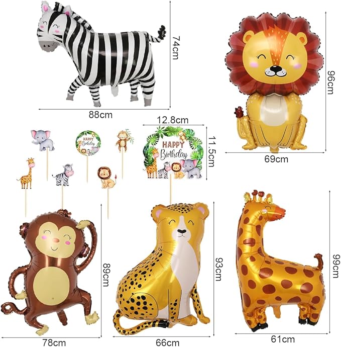 Verjaardagsdecoratie Set - 1 Jaar - Jungle Thema - Ballonnen Vlaggen Taart Banner en meer - Kinderfeest - Afbeelding 4