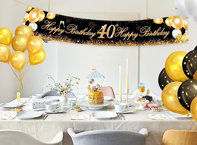 40ste Verjaardagsbanner - Verjaardagsdecoratie - Zwart/Goud - Afbeelding 6