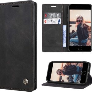 Elegant Leren Portemonnee Hoesje geschikt voor iPhone 7/8/SE 2020 - Zwart met Kaarthouder