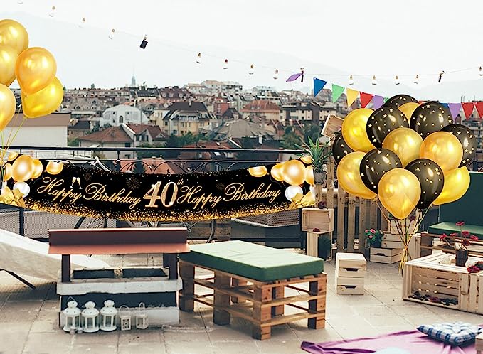 40ste Verjaardagsbanner - Verjaardagsdecoratie - Zwart/Goud - Afbeelding 3