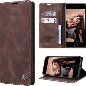 Telefoonhoes geschikt voor iPhone 7/8 & SE - Leren Case - Magnetische Sluiting - Kaarthouder - Standfunctie - Beschermende Flip Cover- Bruin