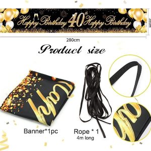 40ste Verjaardagsbanner - Verjaardagsdecoratie - Zwart/Goud